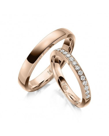 Anillos de boda en oro rosa con media corona de diamantes - Alianzas de boda - 


