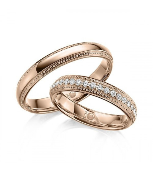 Originales anillos de boda de oro rosa con media corona de diamantes - Alianzas de boda - 


