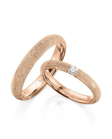 Alianzas de boda de oro rosa con acabado glamour y un diamante - Alianzas de boda - 


