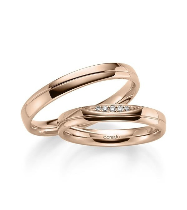 Anillos de matrimonio de oro rosa pulidos con diamantes naturales éticos - Alianzas de boda - 


