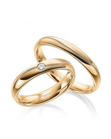 Anillos para la boda en oro rosa de 14 o 18K con un diamante y una división curvada - Alianzas de boda - 


