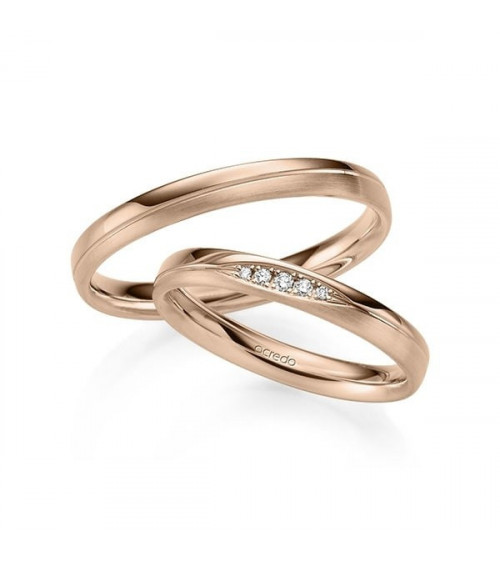 Pareja de anillos de boda de oro rosa con 5 diamantes y una división - Alianzas de boda - 


