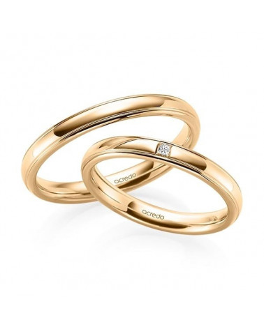 alianzas de boda de oro rosa de 14K o 18K con un diamante central tipo princesa - Alianzas de boda - 


