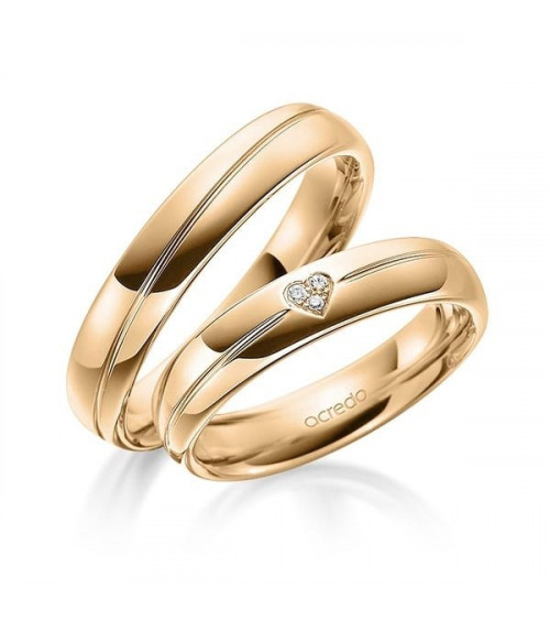 Originales anillos de matrimonio de oro rosa con 3 diamantes formando un corazón - Alianzas de boda - 


