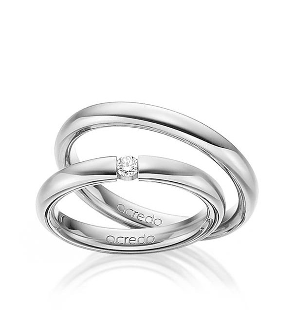 Pareja de anillos de Platino con un diamante al aire - Alianzas de boda - 

