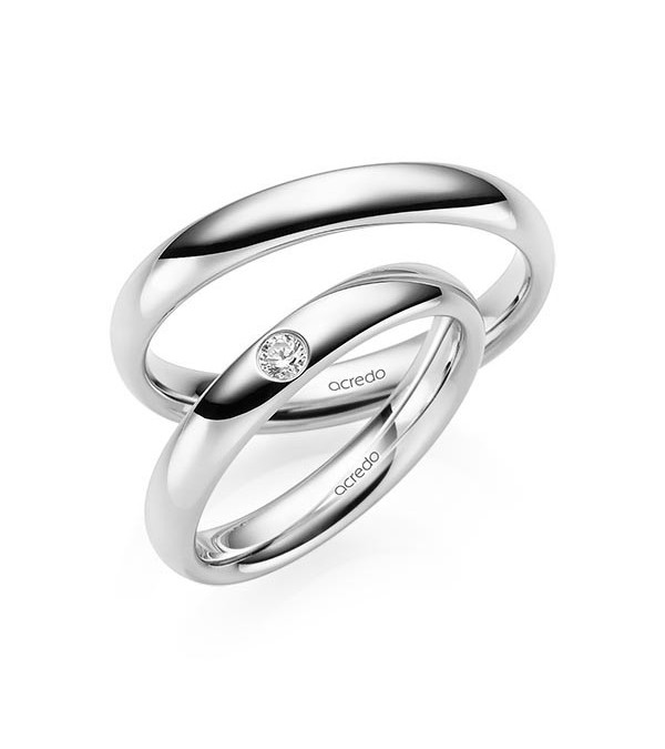 Anillos de boda redondeados de Platino con un diamante talla brillante - Alianzas de boda - 

