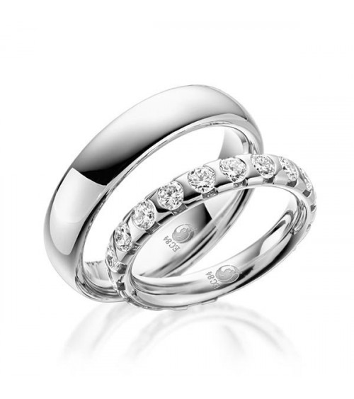 Alianzas de boda realizadas en Platino con media corona de diamantes - Alianzas de boda - 

