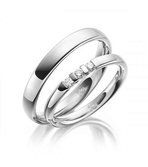 Alianzas de boda originales de Platino con 3 diamantes en el anillo de ella - Alianzas de boda - 

