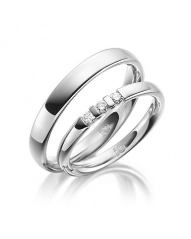 Alianzas de boda originales de Platino con 3 diamantes en el anillo de ella - Alianzas de boda - 

