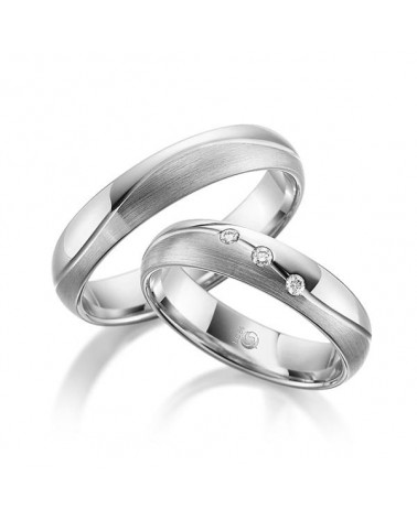 Originales anillos de Platino mitad mate mitad pulido con diamantes - Alianzas de boda - 

