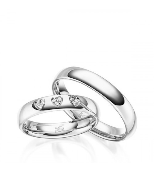 Diseño especial en alianzas de boda de Platino con diamantes formando 3 corazones - Alianzas de boda - 

