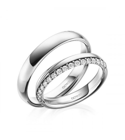 Nuevas alianzas de boda de Platino con media corona de diamantes - Alianzas de boda - 

