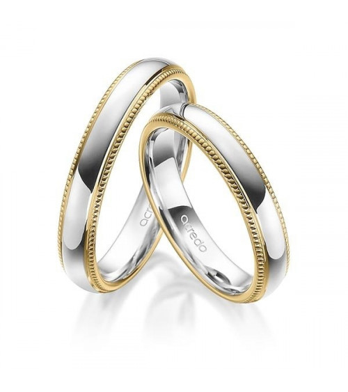 Anillos de boda en oro blanco y oro amarillo con junta de esferas laterales. - Alianzas de boda - 