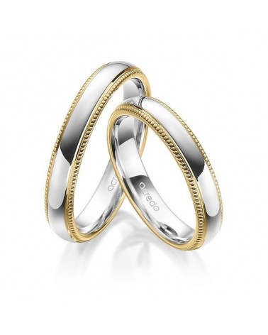 Anillos de boda en oro blanco y oro amarillo con junta de esferas laterales. - Alianzas de boda - 