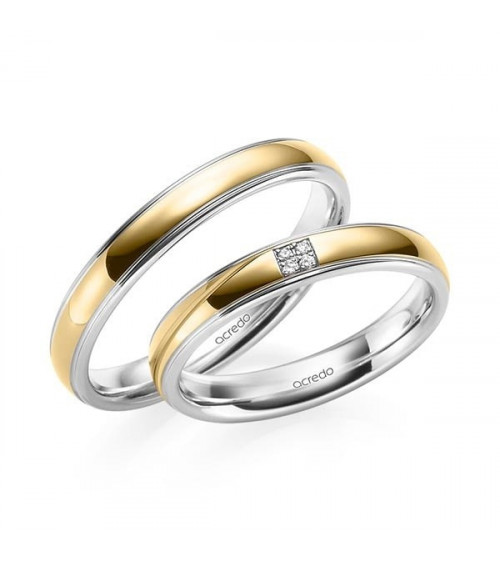 Alianzas de boda bicolor, oro blanco y oro amarillo, con 4 diamantes - Alianzas de boda - 


