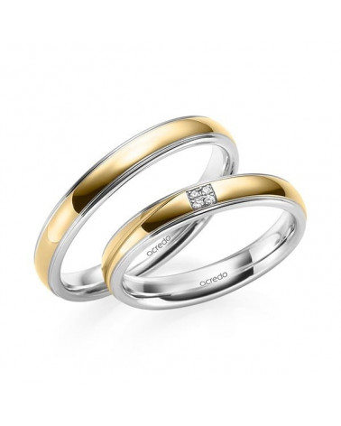 Alianzas de boda bicolor, oro blanco y oro amarillo, con 4 diamantes - Alianzas de boda - 


