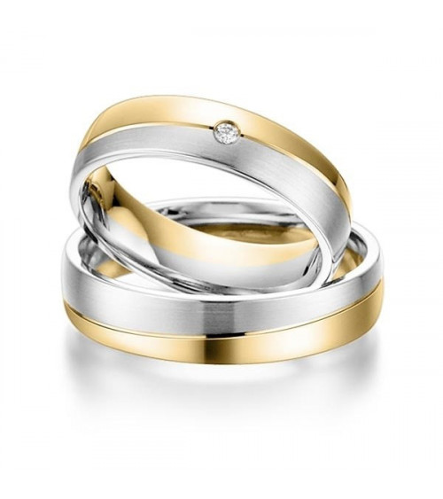 Anillos de boda bicolor en oro blanco y amarillo con un diamante - Alianzas de boda - 


