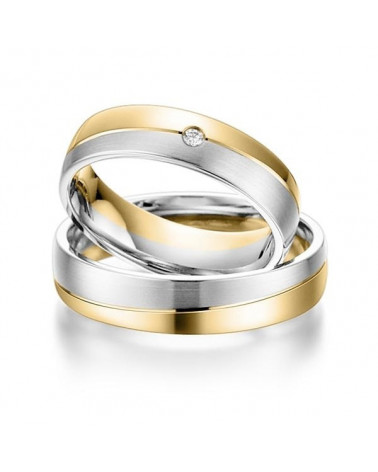 Anillos de boda bicolor en oro blanco y amarillo con un diamante - Alianzas de boda - 


