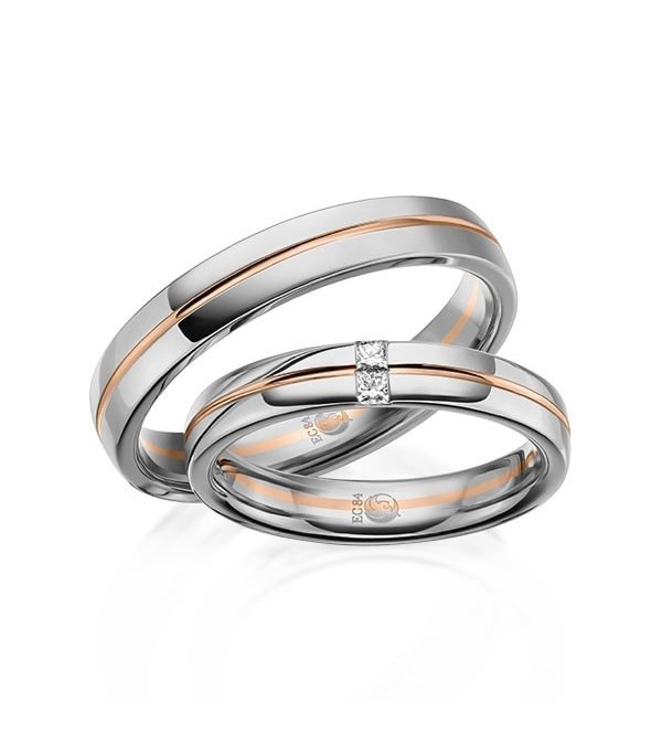 Anillos de boda diferentes en dos colores de oro de 14K o 18K con dos diamantes - Alianzas de boda - 


