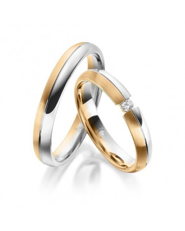 Alianzas de boda en dos colores con acabado mate y pulido y un diamante - Alianzas de boda - 


