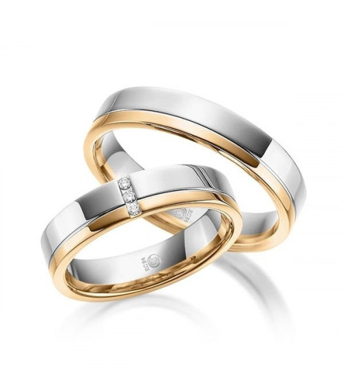 Anillos de oro blanco y oro rosa brillantes con 3 diamantes redondos - Alianzas de boda - 


