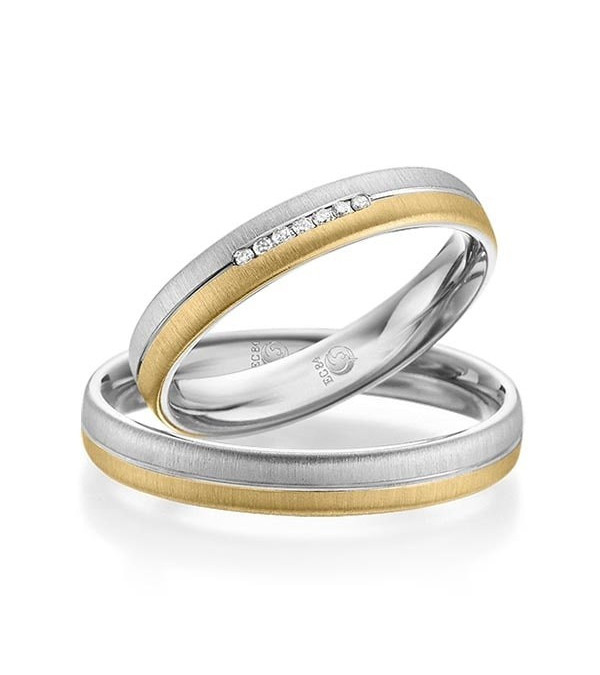 Alianzas de boda combinadas de oro amarillo y oro blanco con acabado mate oscuro con diamantes - Alianzas de boda - 


