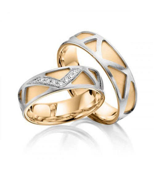 Alianzas de boda únicas de oro blanco y oro rosa con acabado especial y diamantes - Alianzas de boda - 


