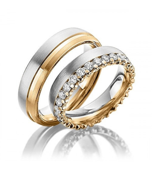 Originales anillos de boda de dos colores y con corona de diamantes - Alianzas de boda - 


