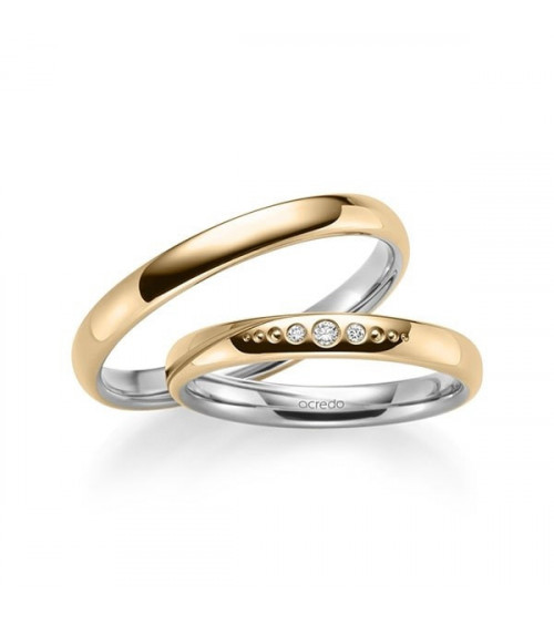 Alianzas de boda finas en oro rosa y oro blanco en el interior con 3 diamantes - Alianzas de boda - 


