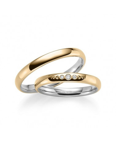 Alianzas de boda finas en oro rosa y oro blanco en el interior con 3 diamantes - Alianzas de boda - 


