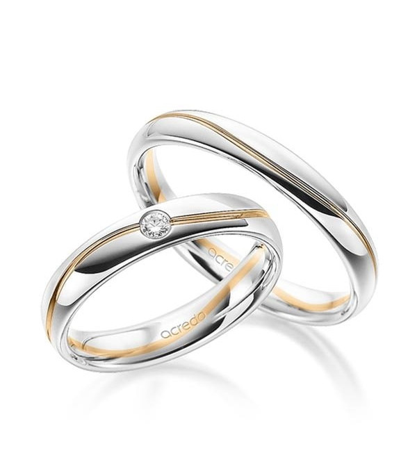 Anillos de boda totalmente personalizables en oro blanco y rosa de 14 o 18 quilates con un diamante - Alianzas de boda - 


