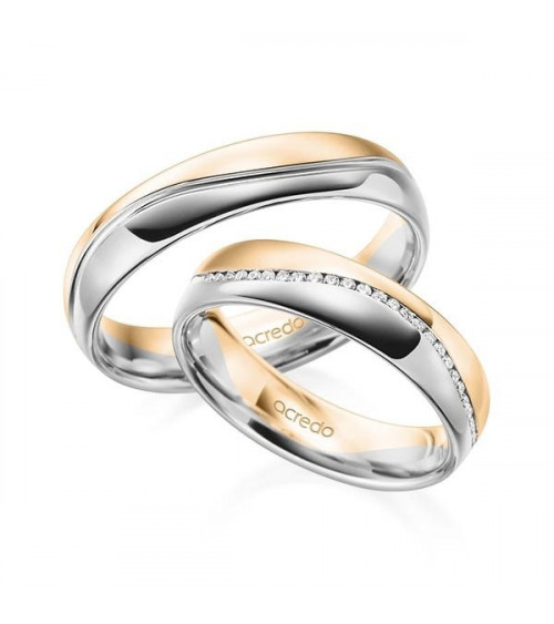 Nuevas alianzas de boda blancas y rosas con media corona de diamantes - Alianzas de boda - 


