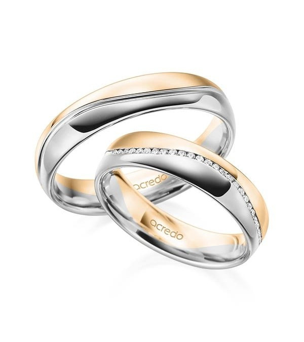 Nuevas alianzas de boda blancas y rosas con media corona de diamantes - Alianzas de boda - 


