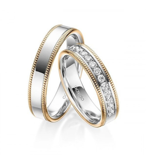 Anillos de boda diferentes en dos colores con corona de diamantes naturales - Alianzas de boda - 


