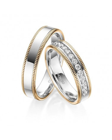 Anillos de boda diferentes en dos colores con corona de diamantes naturales - Alianzas de boda - 


