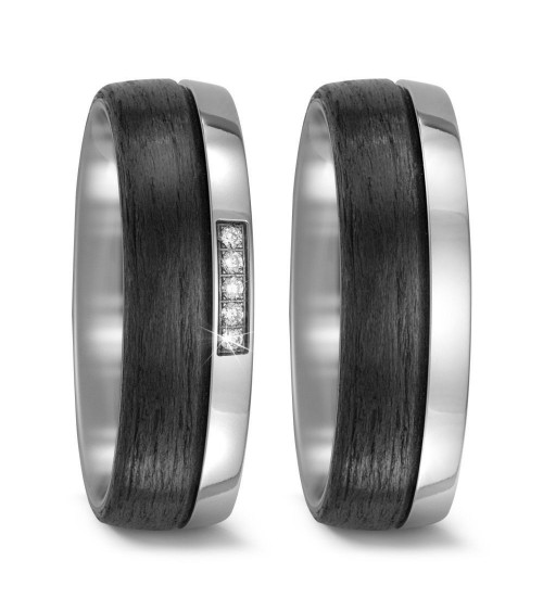 Alianzas de boda en titanio y carbono con 5 diamantes - Alianzas de boda - 

