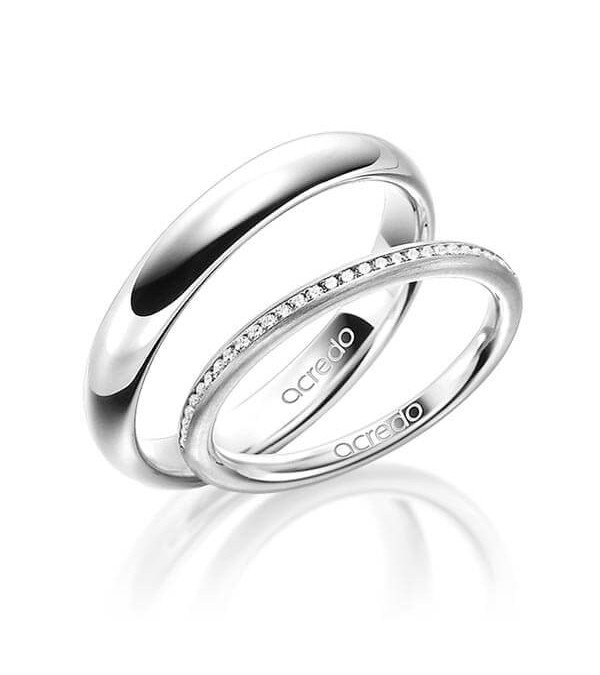 Pareja de anillos de oro blanco con diamantes naturales éticos - Alianzas de boda - 

