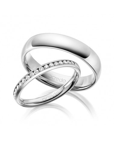 Anillos de matrimonio en oro banco con media corona de diamantes - Alianzas de boda - 

