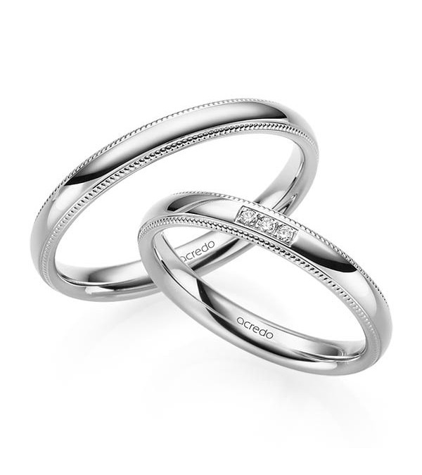 Anillos de boda en oro blanco con 3 diamantes naturales - Alianzas de boda - 

