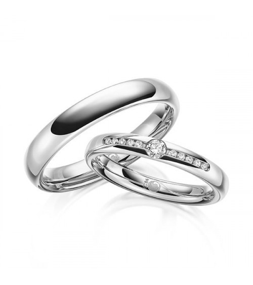 Pareja de anillos de oro blanco de 14K o 18K con varios diamantes - Alianzas de boda - 

