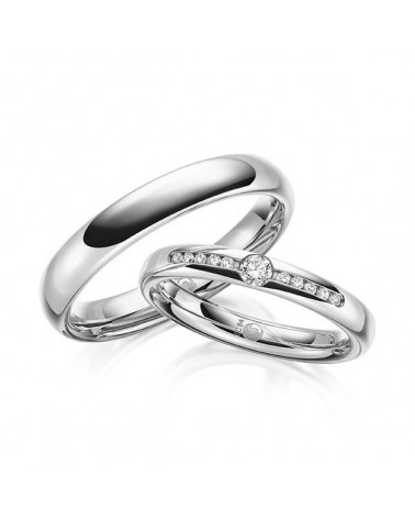 Pareja de anillos de oro blanco de 14K o 18K con varios diamantes - Alianzas de boda - 

