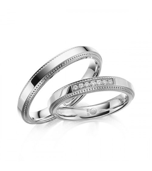 Pareja de anillos de boda originales de oro blanco con diamantes - Alianzas de boda - 

