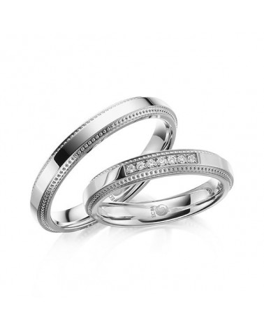 Pareja de anillos de boda originales de oro blanco con diamantes - Alianzas de boda - 

