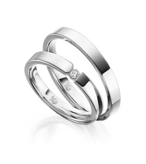 Finos anillos de matrimonio en oro blanco con un diamante al aire - Alianzas de boda - 

