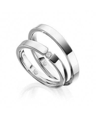 Finos anillos de matrimonio en oro blanco con un diamante al aire - Alianzas de boda - 


