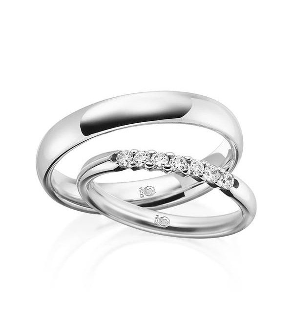 Pareja de anillos de color blanco en oro de 14K o 18K con diamantes - Alianzas de boda - 

