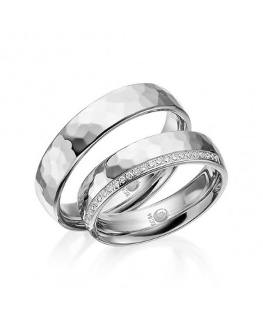 Anillos especiales en oro blanco golpeteado y diamantes - Alianzas de boda - 

