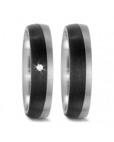 Anillos para la boda de Titanio y Carbono con un diamante natural - Alianzas de boda - 


