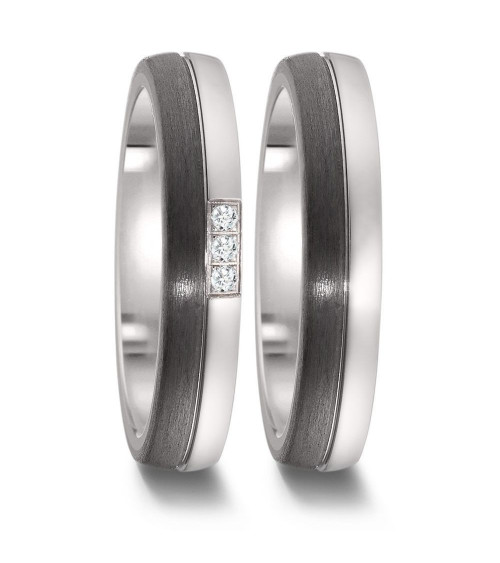 Alianzas de matrimonio de titanio y fibras de carbono con 3 diamantes - Alianzas de boda - 

