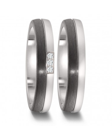 Alianzas de matrimonio de titanio y fibras de carbono con 3 diamantes - Alianzas de boda - 

